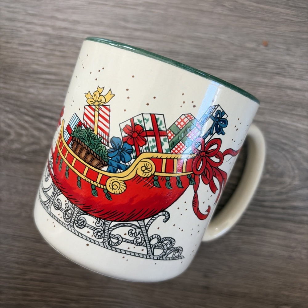 Potpourri Press Vintage 80s Vintage Christmas Sleigh Bell Horse Coffee Cup Mug